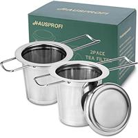 HAUSPROFI Tea Infuser, 304 Stainless Steel Tea Strainer with Lid and Foldable Handle, Tea Filter for Teapots Cups Mugs to Brewing Steeping Loose Leaf, 2 Pack