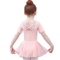 Tancefair Girls Ballet Dress Cotton Ballet Leotard with Chiffon Skirt Short/Long Sleeve Ballerina Outfit Gymnastics Dance Leotard