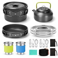 Odoland Camping Cookware Set Non-Stick Pot and Pan Set with Kettle, Stainless Steel Utensils Mess Kit, Cups Plates Knives Spoons Forks for Outdoor Cooking