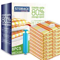 Storage Master Space Saver Bags for Travel and Home Reusable Vacuum Storage Bags Save 80% More Storage Space Work with Vacuum Cleaner + Travel Hand Pump