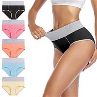 wirarpa Underwear Women High Waist Cotton Knickers Ladies Panties Full Coverage Briefs Underpants Plus Size Multipack