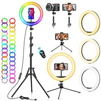 Ring Light with Tripod Stand & Phone Holder - 10 inch Selfie LED Ringlight Dimmable Desktop Lamp 40 Colors RGB Tall Circle Light for Camera Makeup Video YouTube Live Streaming Zoom Meeting