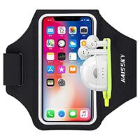 HAISSKY Running Armband with Earbuds Bag Sports Phone Armband for iPhone 16 Pro Max/15 Pro/14 Pro Max/13/12 Pro/11/XS/XR/X/8 Plus Sports Phone Holder Case with Zipper Pocket for Phones up to 6.9"