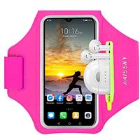 HAISSKY Running Armband with Earbuds Bag Sports Phone Armband for iPhone 16 Pro Max/15 Pro/14 Pro Max/13/12 Pro/11/XS/XR/X/8 Plus Sports Phone Holder Case with Zipper Pocket for Phones up to 6.9"