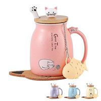 Cat Mug Cute Ceramic Coffee Cup with Lovely Kitty lid Stainless Steel Spoon,Novelty Morning Cup Tea Milk Christmas Mug Gift 380ML