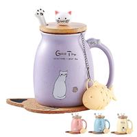 Cat Mug Cute Ceramic Coffee Cup with Lovely Kitty lid Stainless Steel Spoon,Novelty Morning Cup Tea Milk Christmas Mug Gift 380ML