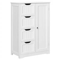 Yaheetech Bathroom Floor Cabinet Cupboard Free Standing Wooden Cabinet Storage Unit with 4 Drawers & 1 Door, Adjustable Shelf, White/Gray
