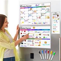 Magnetic Planner for Fridge, Ohuhu 3 pcs Magnetic Whiteboard Calendar Monthly Planner, Weekly Planner & Shopping List, Family Planner in Kitchen, Fridge Planner with 6 Markers & 1 Eraser