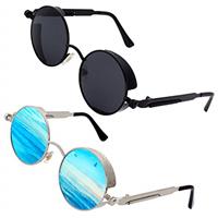 GQUEEN Retro Round Circle Polarised Steampunk Sunglasses Mens Womens UV400 Protection