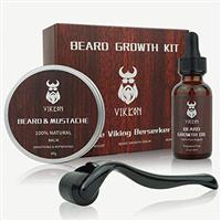 Beard Derma Roller Kit for Men, Patchy Facial Hair Growing Kit, Beard Growth Serum Oil + Beard Balm + Titanium Microneedle Roller, Let it Grow