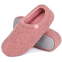 HomeTop Women's Fuzzy Curly Fur Memory Foam Loafer Slippers Bedroom House Shoes with Polar Fleece Lining