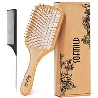 Hair Brush, Eco-Friendly Natural Wooden Bamboo Paddle Hairbrush for Long Short Curly Thick Thin Hair for Men Women Kids, Massaging Scalp, Reducing Tangle & Hair Breakage, Promoting Hair Growth