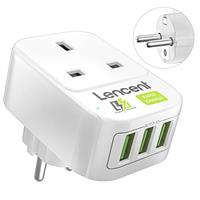 LENCENT UK to European Travel Adapter with 3 USB Ports