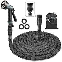 Garden Hose Pipe Expandable Garden Hose with 3/4", 1/2" Fittings, Anti-Leakage - Flexible Expanding Hose with 8 Function Spray Nozzle by Homoze (50FT, Black)