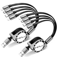 Minlu 2Pack 1.2M Retractable Multi Fast Charger Cable 4A, 4 in 1 Charging Cable with Dual IP/Type C/Micro USB Port Adapter Compatible with Phone/Huawei/Samsung Galaxy/Pixel/Sony/LG/Tablets
