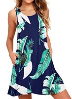 AUSELILY Summer Dresses for Women UK Casual Sleeveless Pleated Ladies Dress with Pocket