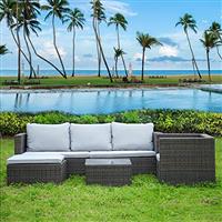 bigzzia Garden Furniture Set, Patio Rattan Dining Table Set Wicker Weave Corner Sofa Seat Glass Coffee Table Conversation Set With Cushions and Pillows For Lawn Backyard Poolside (6 Seats)