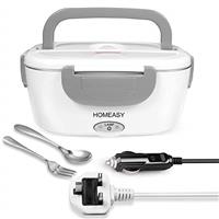 homeasy Electric Lunch Box, 80W 3 in 1 Food Heater Warmer 1.5L Removable Food-Grade Stainless Steel Container Portable for Car, Office, School and Home Use 220V/12V/24V