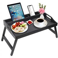 Breakfast Bed Tray Table with Handles Folding Legs Bamboo Bed Tray with Media Slot,Foldable Platter Tray, Laptop Desk,Snack,TV Bed Tray Kitchen Serving Platters Tray