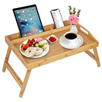 Breakfast Bed Tray Table with Handles Folding Legs Bamboo Bed Tray with Media Slot,Foldable Platter Tray, Laptop Desk,Snack,TV Bed Tray Kitchen Serving Platters Tray