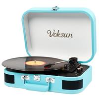 Record Player, VOKSUN Portable Bluetooth Vinyl Turntable with Built-in Stereo Speakers, 3-Speed Belt-Drive Suitcase LP Player, Supports Vinyl to MP3 Recording, AUX/USB/RCA/Headphone Jack