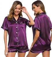 SWOMOG Pyjamas for Women Silk Satin Pyjama Bride Pjs Set Two Piece Pj Sets Button Down Sleepwear Loungewear