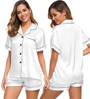SWOMOG Pyjamas for Women Silk Satin Pyjama Bride Pjs Set Two Piece Pj Sets Button Down Sleepwear Loungewear