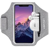 HAISSKY Running Armband with Earbuds Bag Sports Phone Armband for iPhone 16 Pro Max/15 Pro/14 Pro Max/13/12 Pro/11/XS/XR/X/8 Plus Sports Phone Holder Case with Zipper Pocket for Phones up to 6.9"