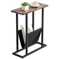 Yusong Small Narrow Side Table for Small Spaces, Slim End Table Magazine Table Nightstand with Storage Holder, Accent Skinny Snack Couch Bedside Table, Black