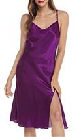 Vlazom Women Negligees Satin Nightdress Spaghetti Strap Chemises Slip V Neck Sleepwear Nightgown