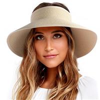 FURTALK Sun Visor Hat for Women Wide Brim Straw Roll-Up Ponytail Summer Beach UV UPF80+ Packable Foldable Travel