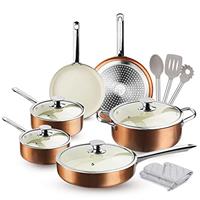 FRUITEAM Nonstick Pots and Pans Set, Cookware Set Non-Stick Ceramic Coating Cooking Set, Induction Pots Pans Set with Lids, Heavy Duty Stainless Steel Handles, Induction, Oven, Gas, Stovetops, 6 Pcs