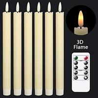 Eldnacele Drip Wax LED Taper Candles Flickering with 10-Key Remote, Battery Operated Ivory Flameless Candles Real Wax Pack of 6, Christmas Home Wedding Decor(0.78 X 9.64 Inch)