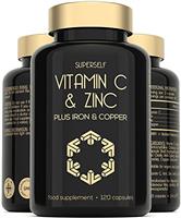 Vitamin C and Zinc Tablets - 1000mg VIT C Enhanced with Zinc, Iron, Copper High Strength - 120 Easy to Swallow Capsules - Vegan Immune System Complex Vitamin C Supplement with Superior Absorption