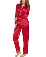 SWOMOG Women's Pyjama Set Silk Satin Long Sleeve Button Down Pyjamas Two Piece Comfy Sleepwear and Loungewear Set