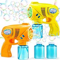 JOYIN 2 Bubble Guns with 2 Bottles Refill Solution (10 oz Total) for Kids, Bubble Blower for Party Favors, Summer, Outdoor, Easter, Birthday Gift