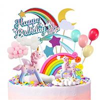 Humairc Unicorn Cake Decoration Rainbow Unicorn Cake Topper Happy Birthday Topper Cloud Balloons Moo