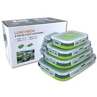 Collapsible Silicone Food Storage Container with Lid, Portable Lunch Bento Box Outdoor Picnic Box Space Saving, Microwave, Dishwasher and Freezer Safe, Set of 4