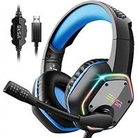 EKSA E1000 USB Gaming Headset for PC - Computer Headphones with Microphone/Mic Noise Cancelling, 7.1 Surround Sound Wired Headset & RGB Light - Gaming Headphones for PS4/PS5 Console Laptop