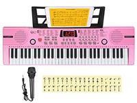 Hricane 61 Keys Piano Keyboard with Microphone Piano Note Sticker Power Supply Music Stand Electronic Digital Keyboard Gift for Beginners Boys Girls Lovers Girlfriend Friends