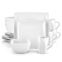 vancasso Plates and Bowls Set, Black Dinner Set for 4, Soho Stoneware Dinner Set 16-Piece Square Plates Set with Dinner Plates, Dessert Plates, Bowls and Mugs
