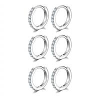 Silver Hoops Earrings for Women, 925 Sterling Silver Post Small Silver Hoop Earrings with AAA Cubic Zirconia, 3 Pairs Small Sleeper Hoops Huggie Hinged Earrings(8/10/12mm)