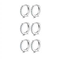 Silver Hoops Earrings for Women, 925 Sterling Silver Post Small Silver Hoop Earrings with AAA Cubic Zirconia, 3 Pairs Small Sleeper Hoops Huggie Hinged Earrings(8/10/12mm)