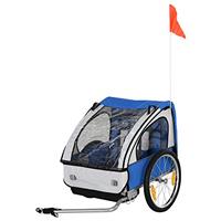 HOMCOM 2 Seat Bike Trailer Bicycle wagon for Kids Child Steel Frame Safety Harness Seat Carrier 130 x 76 x 88 cm
