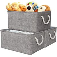AivaToba Grey Storage Box Large, 3 Pcs Fabric Storage Basket with Handles, Waterproof Foldable, Storage Cube Boxes Home Organizer for Toys, Clothes, Office Products and Other Sundries