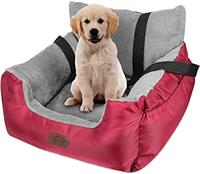 GoFirst Dog Car Seat for Small Dogs or Cats, Pet Booster Seat Travel Car Bed with Storage Pocket and Clip-On Safety Leash, Waterproof Warm Plush Dog Car Safety Seats