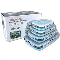 Collapsible Silicone Food Storage Container with Lid, Portable Lunch Bento Box Outdoor Picnic Box Space Saving, Microwave, Dishwasher and Freezer Safe, Set of 4