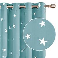Deconovo Blackout Eyelet Curtains Thermal Insulated Energy Saving Star Foil Printed Curtains for Kids Bedroom