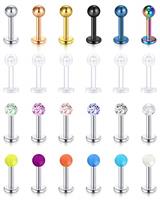 Rajnard 15-24Pcs 16G 6/8/10mm Tragus Helix Earrings Studs Lip Labret Studs Stainless Steel & Flexible Acrylic with CZ Medusa Piercing Jewellery for Women Men