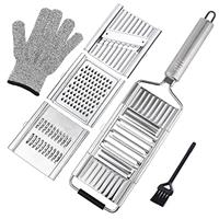 4 in 1 Multipurpose Vegetable Slicer Set Cheese Grater Vegetables Cutter Cabbage Shredder Kitchen Mandoline Stainless Steel Interchangeable Blades,Handheld Zester for Potato Lemon Ginger Garlic Fruits